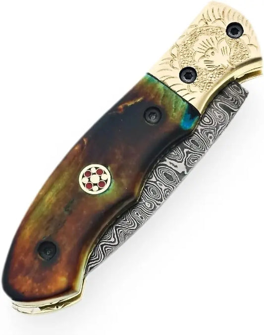 Damascus Steel Folding Pocket Knife – Model SM137 Damascussteel