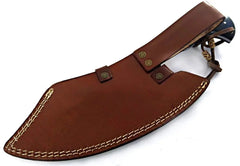 Damascus steel butcher knife with leather lanyard and authentic cowhide sheath for meat cutting


