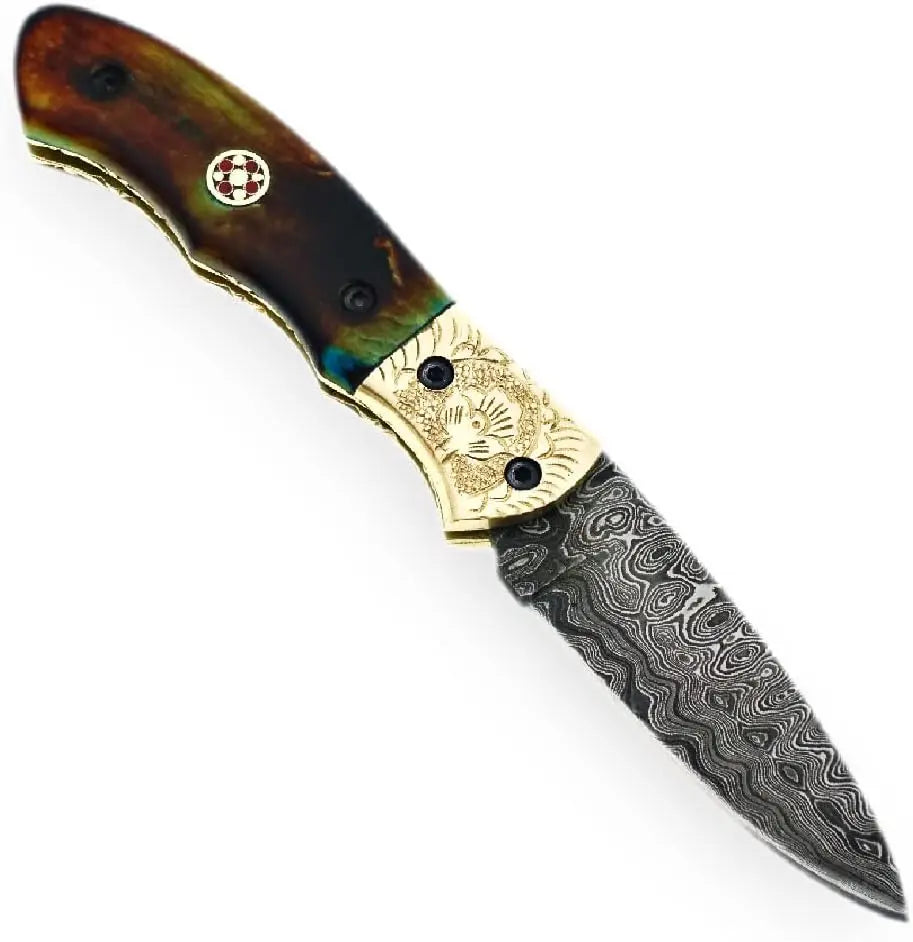 Damascus Steel Folding Pocket Knife – Model SM137 Damascussteel