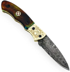 Damascus Steel Folding Pocket Knife – Model SM137 Damascussteel