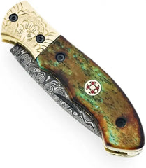 Damascus Steel Folding Pocket Knife – Model SM137 Damascussteel