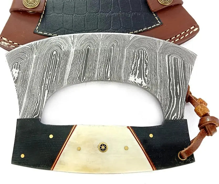 Damascus Steel Alaska Rocker Ulu Knife - Traditional Eskimo Knife with Pizza Cutter Function Damascussteel