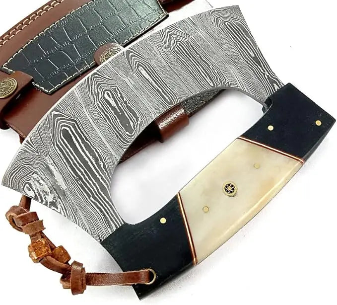Damascus Steel Alaska Rocker Ulu Knife - Traditional Eskimo Knife with Pizza Cutter Function Damascussteel