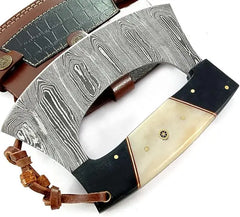 Damascus Steel Alaska Rocker Ulu Knife - Traditional Eskimo Knife with Pizza Cutter Function Damascussteel