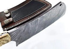Damascus Chef Knife with Twist Pattern - Professional Cleaver Knife with Hand Engraved Brass Bolsters By Dessi Damascussteel