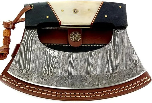Damascus Steel Alaska Rocker Ulu Knife - Traditional Eskimo Knife with Pizza Cutter Function Damascussteel