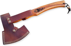 Custom Damascus Steel Hatchet - Military Tactical Tomahawk with Rose Burl Handle & Leather Holster Damascussteel