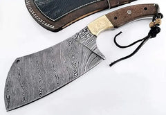 Damascus Chef Knife with Twist Pattern - Professional Cleaver Knife with Hand Engraved Brass Bolsters By Dessi Damascussteel