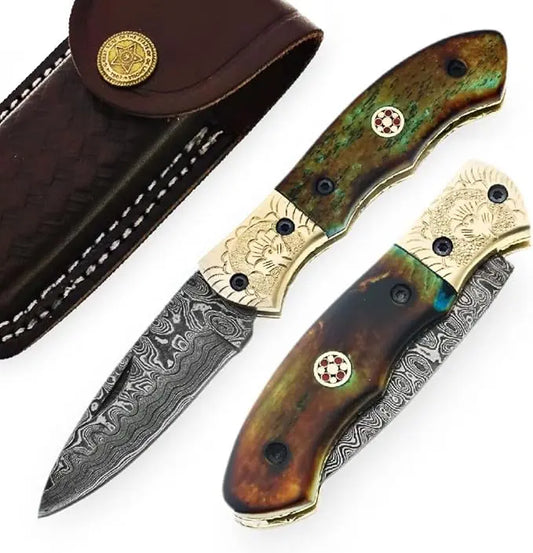 Damascus Steel Folding Pocket Knife – Model SM137 Damascussteel