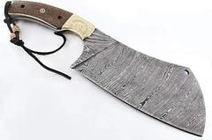 Damascus Chef Knife with Twist Pattern - Professional Cleaver Knife with Hand Engraved Brass Bolsters By Dessi Damascussteel