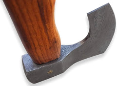 Custom Damascus Steel Hatchet - Military Tactical Tomahawk with Rose Burl Handle & Leather Holster Damascussteel