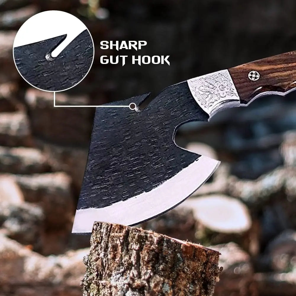 Dessi D2 Steel Blade Axe Hatchet with Gut Hook – Model SM73 Damascussteel