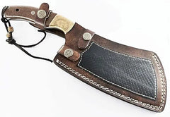 Damascus Chef Knife with Twist Pattern - Professional Cleaver Knife with Hand Engraved Brass Bolsters By Dessi Damascussteel