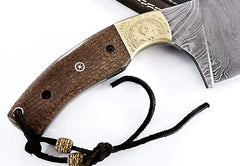 Damascus Chef Knife with Twist Pattern - Professional Cleaver Knife with Hand Engraved Brass Bolsters By Dessi Damascussteel