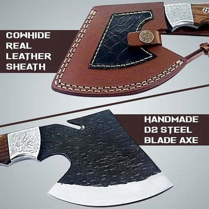 Dessi D2 Steel Blade Axe Hatchet with Gut Hook – Model SM73 Damascussteel
