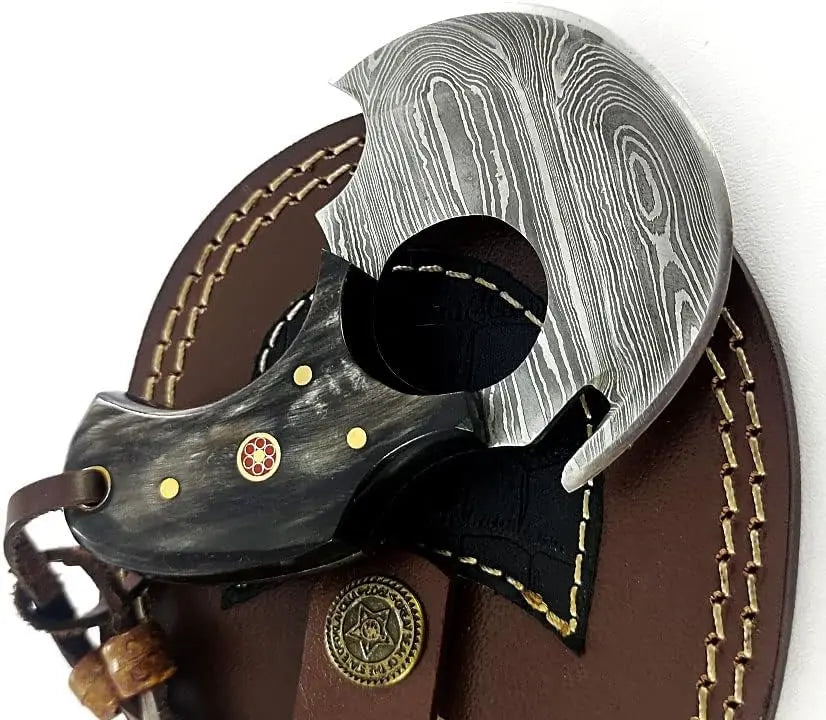 Damascus Steel Alaskan Ulu Knife - Authentic Inuit Knife with Leather Sheath By Dessi Damascussteel