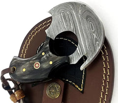 Damascus Steel Alaskan Ulu Knife - Authentic Inuit Knife with Leather Sheath By Dessi Damascussteel