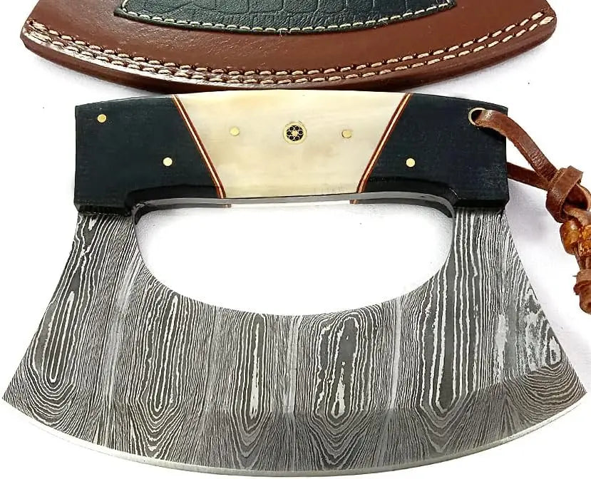 Damascus Steel Alaska Rocker Ulu Knife - Traditional Eskimo Knife with Pizza Cutter Function Damascussteel