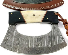 Damascus Steel Alaska Rocker Ulu Knife - Traditional Eskimo Knife with Pizza Cutter Function Damascussteel