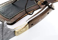 Damascus Chef Knife with Twist Pattern - Professional Cleaver Knife with Hand Engraved Brass Bolsters By Dessi Damascussteel