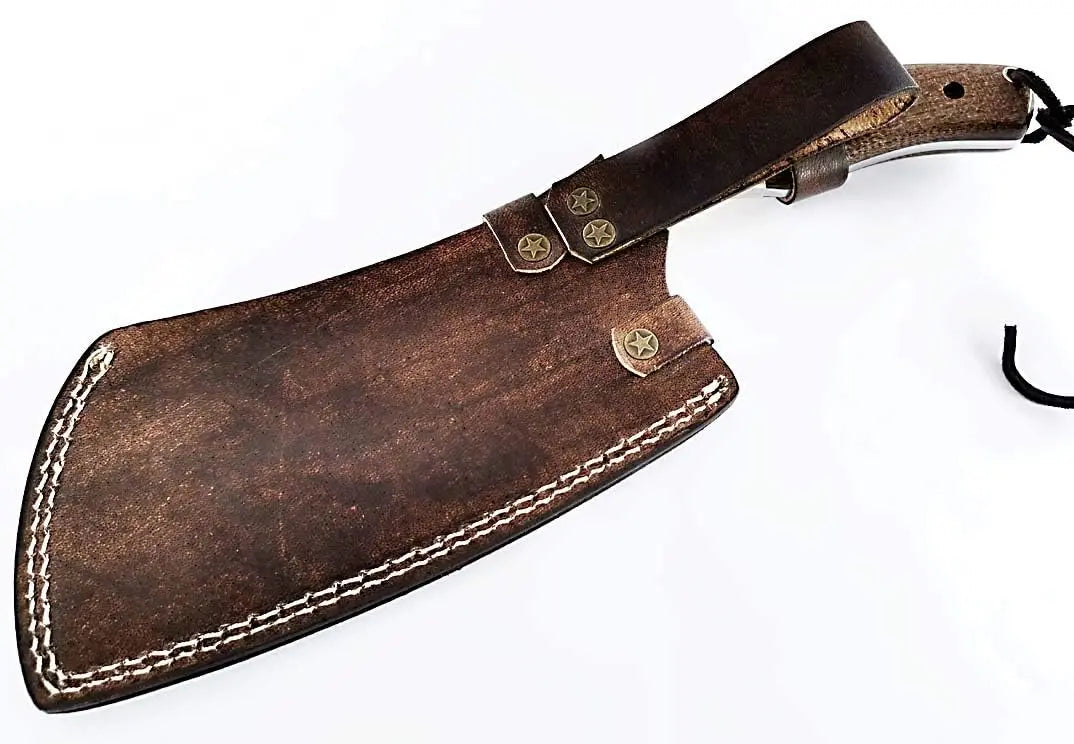 Damascus Chef Knife with Twist Pattern - Professional Cleaver Knife with Hand Engraved Brass Bolsters By Dessi Damascussteel