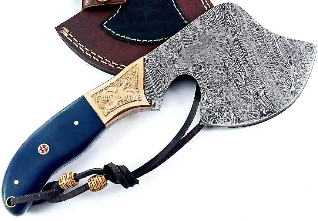 Hand Forged Traditional Damascus Steel Vintage Hatchet with Brass Bolsters Damascussteel
