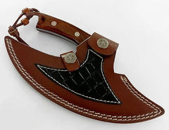 Premium Damascus Ulu Knife - Burl Rose Wood Handle Damascussteel