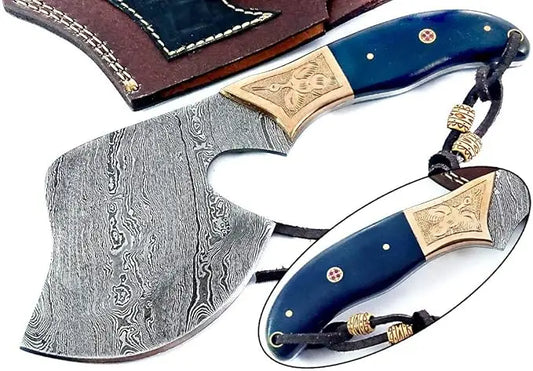 Hand Forged Traditional Damascus Steel Vintage Hatchet with Brass Bolsters Damascussteel