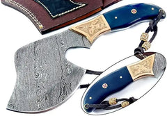 Hand Forged Traditional Damascus Steel Vintage Hatchet with Brass Bolsters Damascussteel