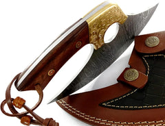 Premium Damascus Ulu Knife - Burl Rose Wood Handle Damascussteel
