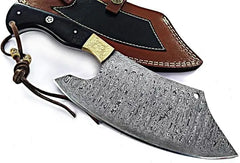 Professional Damascus Steel Butcher Knife - Hand Forged Meat Cleaver with Brass Bolsters Damascussteel