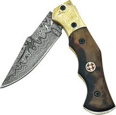 Damascus Steel Folding Pocket Knife – Model SM136 Damascussteel