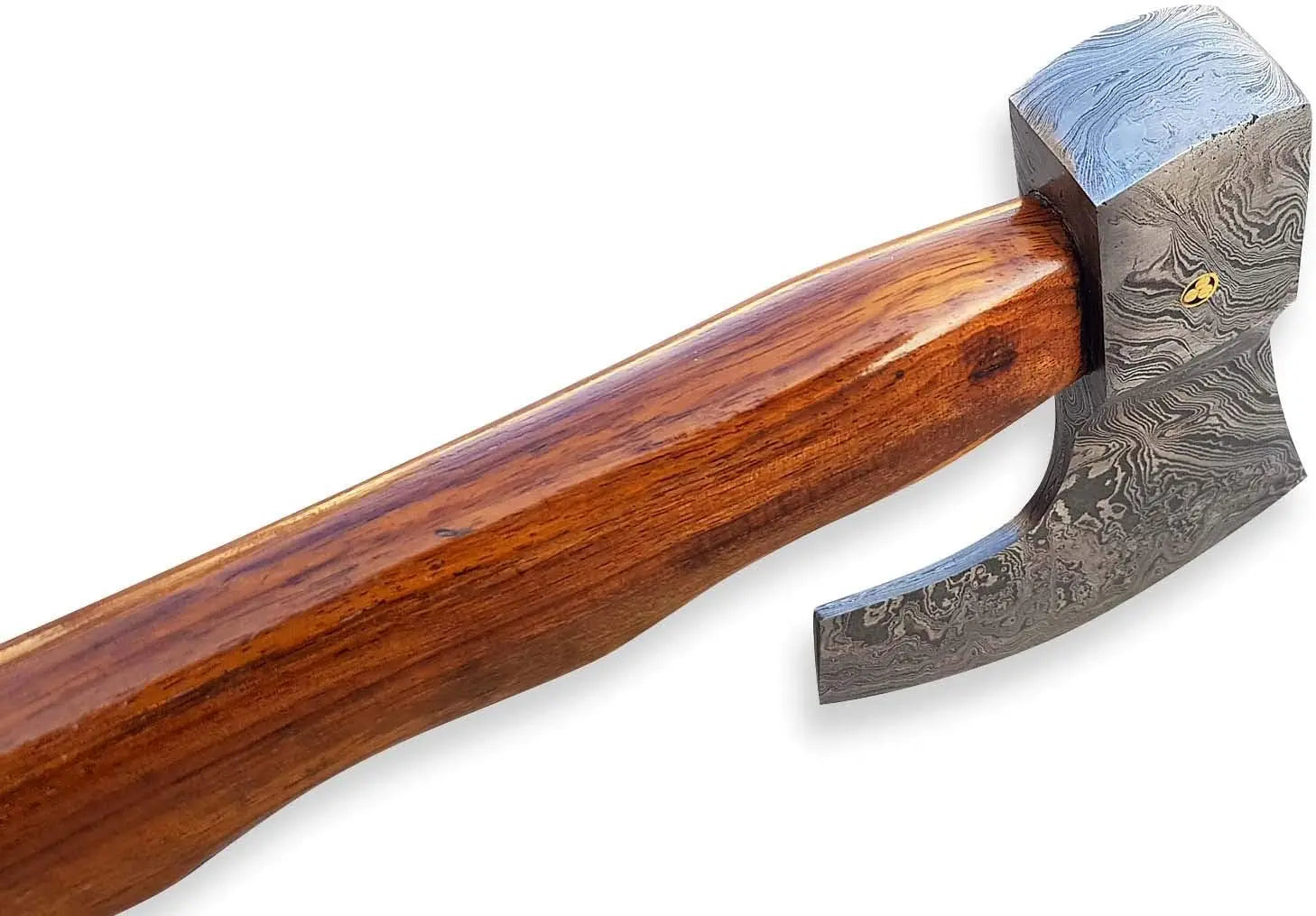 Custom Damascus Steel Hatchet - Military Tactical Tomahawk with Rose Burl Handle & Leather Holster Damascussteel