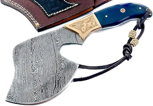 Hand Forged Traditional Damascus Steel Vintage Hatchet with Brass Bolsters Damascussteel