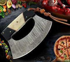 Damascus Steel Alaska Rocker Ulu Knife - Traditional Eskimo Knife with Pizza Cutter Function Damascussteel