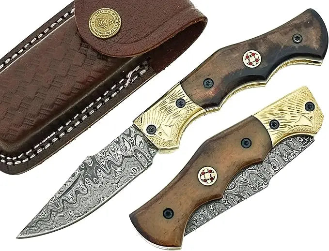Damascus Steel Folding Pocket Knife – Model SM136 Damascussteel