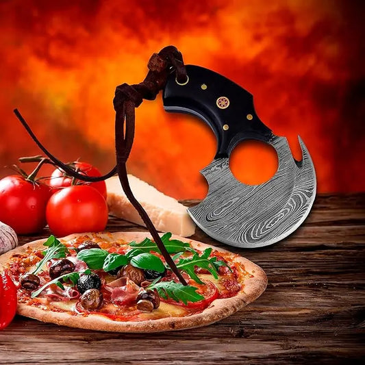 Damascus Steel Alaskan Ulu Knife - Authentic Inuit Knife with Leather Sheath By Dessi Damascussteel