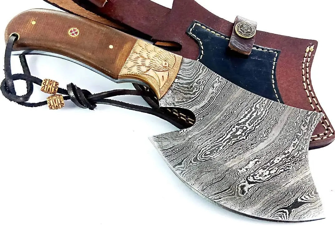 Tact Axe EDC Hatchet - Damascus Steel with Hand Engraved Eagle Copper Bolsters Wholesale Knives