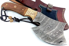 Tact Axe EDC Hatchet - Damascus Steel with Hand Engraved Eagle Copper Bolsters Wholesale Knives