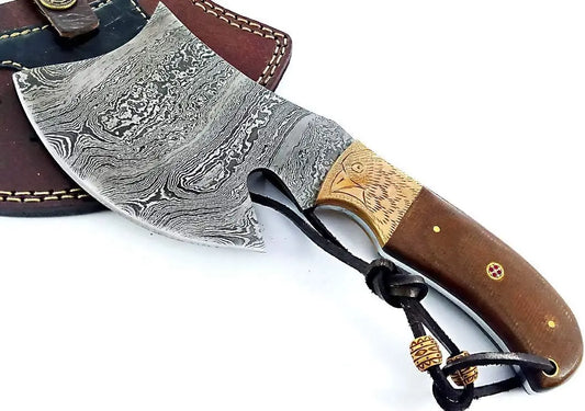 Tact Axe EDC Hatchet - Damascus Steel with Hand Engraved Eagle Copper Bolsters Wholesale Knives