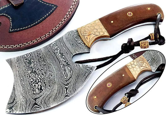 Tact Axe EDC Hatchet - Damascus Steel with Hand Engraved Eagle Copper Bolsters Wholesale Knives