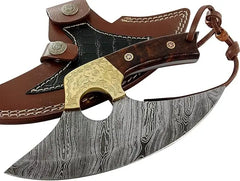 Premium Damascus Ulu Knife - Burl Rose Wood Handle Damascussteel
