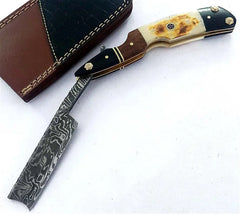 Handmade Damascus Steel Straight Razor with Leather Sheath - Professional Barber Blade Damascussteel