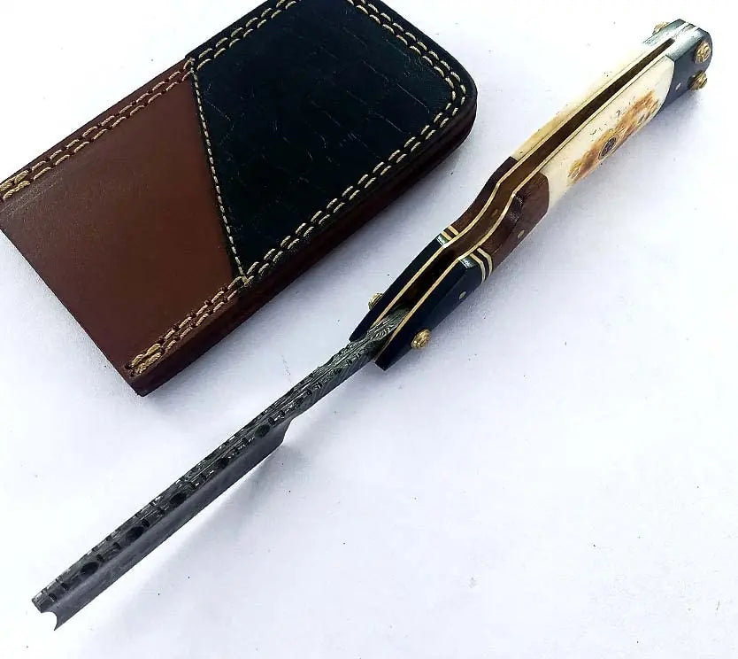 Handmade Damascus Steel Straight Razor with Leather Sheath - Professional Barber Blade Damascussteel