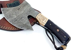 Best Rated Tactical Hatchet - Damascus Steel with Hand Engraved Copper Bolsters Wholesale Knives