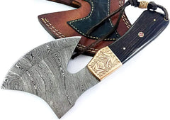 Best Rated Tactical Hatchet - Damascus Steel with Hand Engraved Copper Bolsters Wholesale Knives